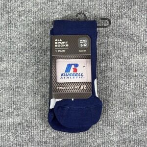 Russell Athletic Socks Mens 6-12 All Sport Navy Blue White Baseball USA Made NEW